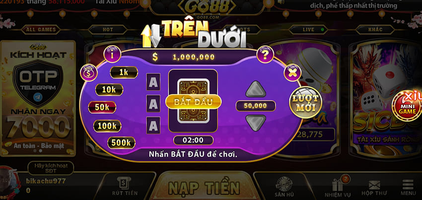 Trên Dưới là mini game trên Go88 thu hút đông đảo bet thủ